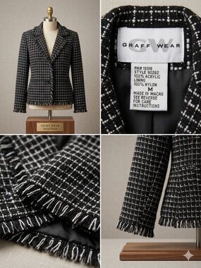 Black & White Tweed Fringe Blazer